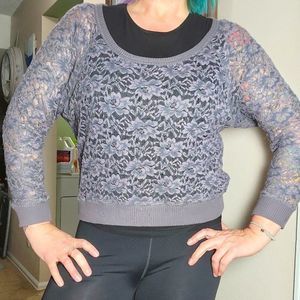 Purple sheer floral long sleeve top size large dolled up by fang